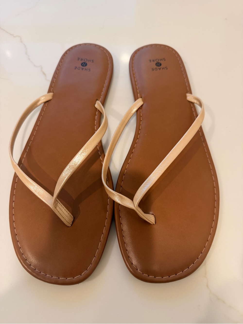 Shade & Shore Rose Gold-Strap Brown Footbed Flip Flop Sandals